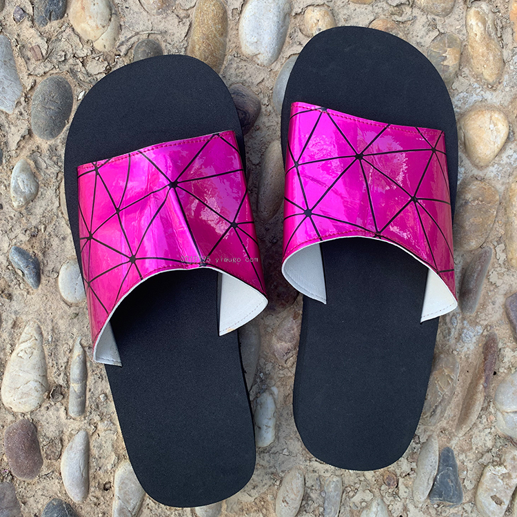 European and American Popular Black Leather Lace Women's Slanted Heel Single-Strap Slipper/Slipper European and American Popular Black Leather Lace Women's Slanted Heel Single-Strap Slipper/Slipper