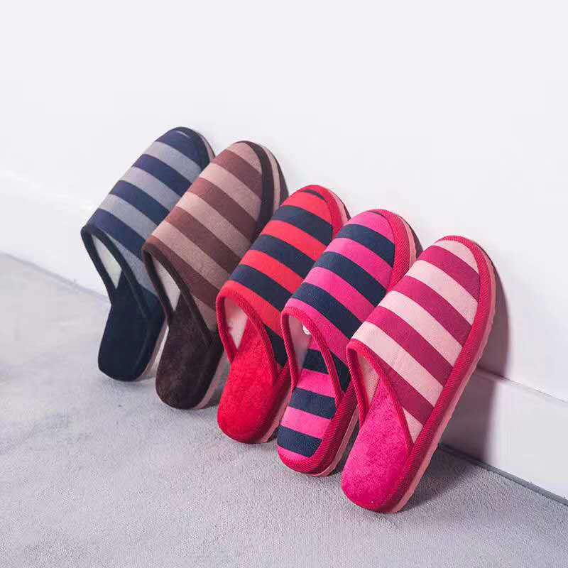 Low-Cost Running Volume Winter Male and Female Home Warm Indoor Cotton Striped Non-Slip Soft Bottom Woolen Slipper