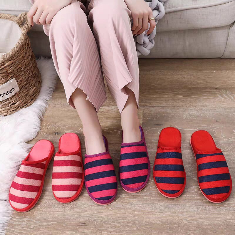 Low-Cost Running Volume Winter Male and Female Home Warm Indoor Cotton Striped Non-Slip Soft Bottom Woolen Slipper