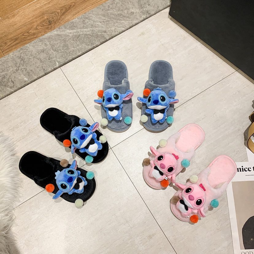 Korean Style Winter Cute Fashion Cartoon Plush Closed Toe Home Slippers Doll Woolen Slipper Student Fashion Slippers Female H