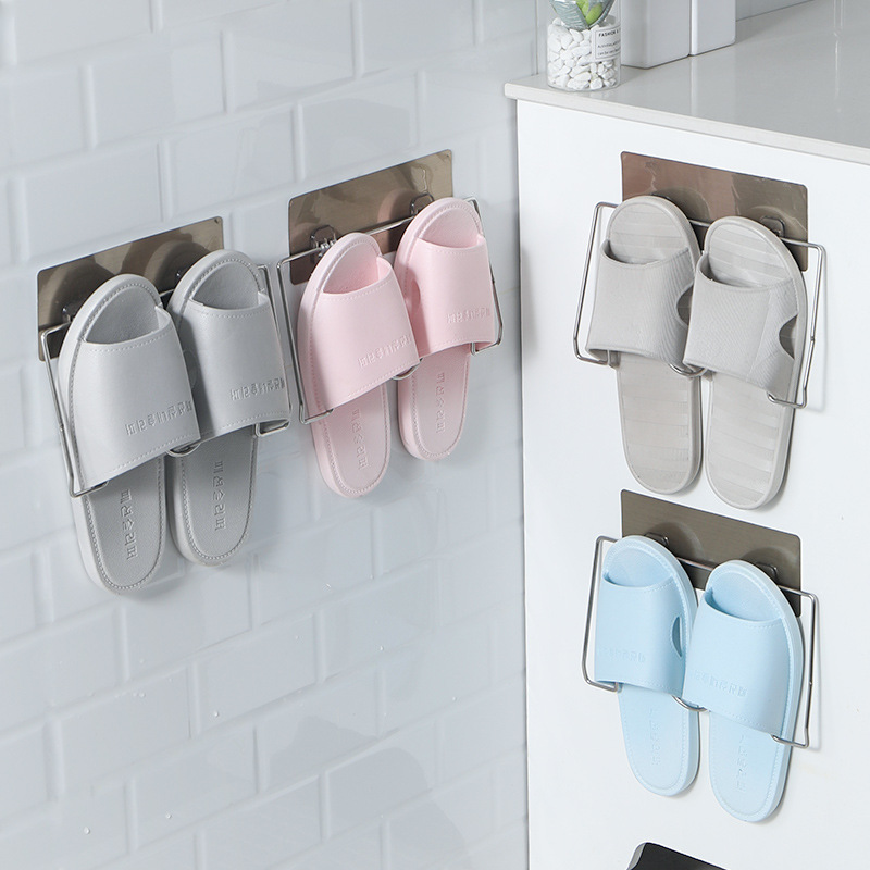 Stainless steel slipper rack bathroom shoe rack household wall hanging non - punch feel back shelf bathroom shoe 
