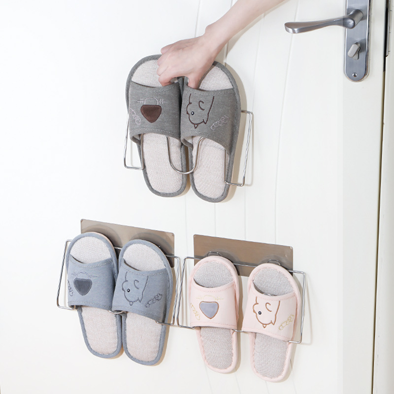 Stainless steel slipper rack bathroom shoe rack household wall hanging non - punch feel back shelf bathroom shoe 
