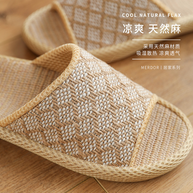 Japanese Style Eva Non-Slip Slipper Indoor Home Linen Slippers Four Seasons Home Cotton Linen Couple Slippers Non-Stinky Feet