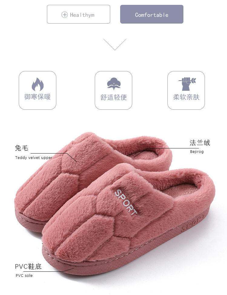 2021 New Style Drooping Home Slippers Women's Outdoor Indoor Bathroom Non-Slip Soft Soled Cotton Slipper Winter Home Men