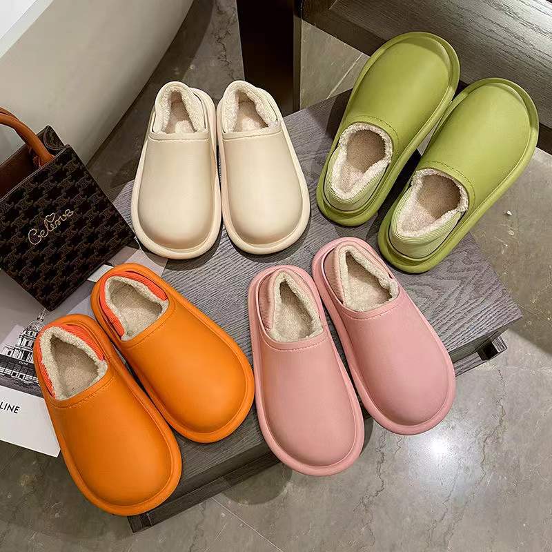 Bag Heel Household Indoor and Outdoor Non-Slip Confinement Woolen Slipper Male Couple Waterproof Cotton Slippers Female Winter Fleece Warm