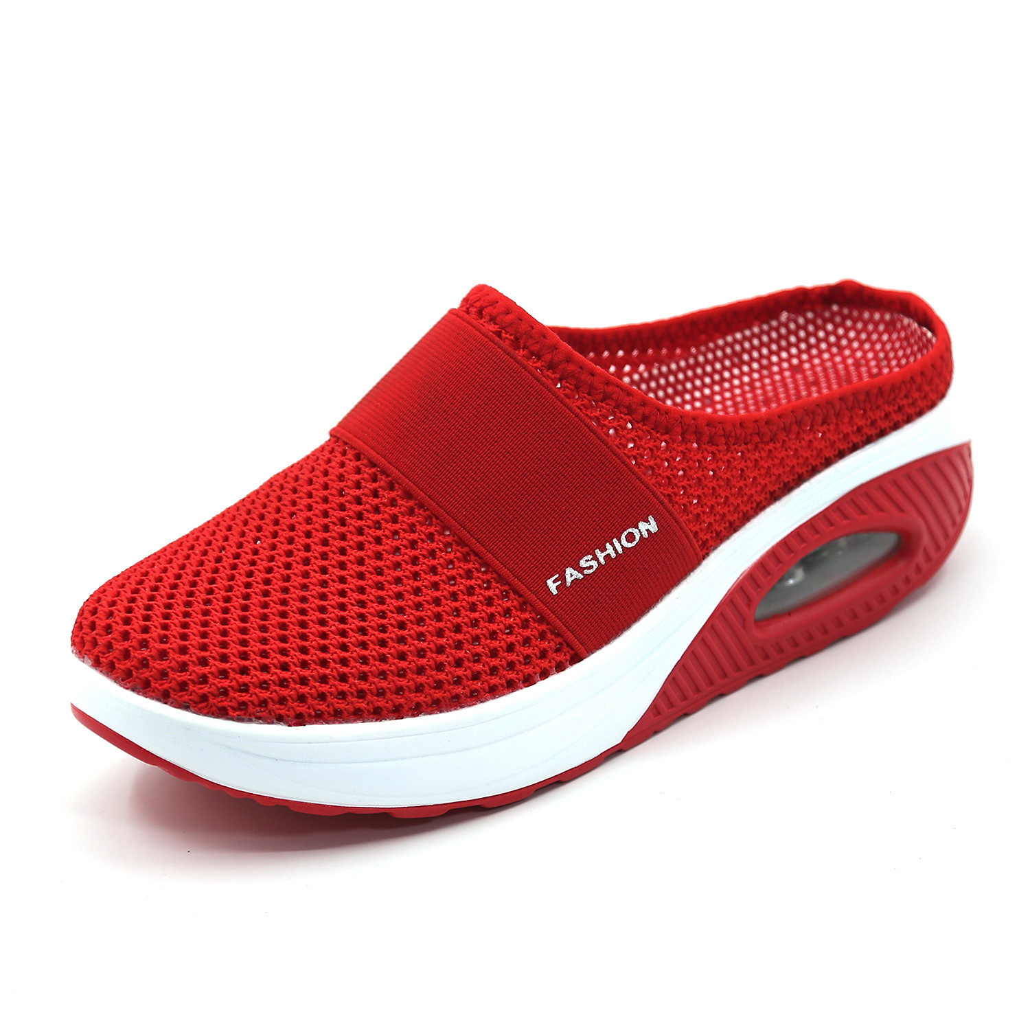 Foreign Trade Large Size Heel-Free Slip-on Ladies&#039; Lazy Platform Air Cushion Hollow Mesh Surface Breathable Closed Toe Semi Slipper Women&#039;s Shoes