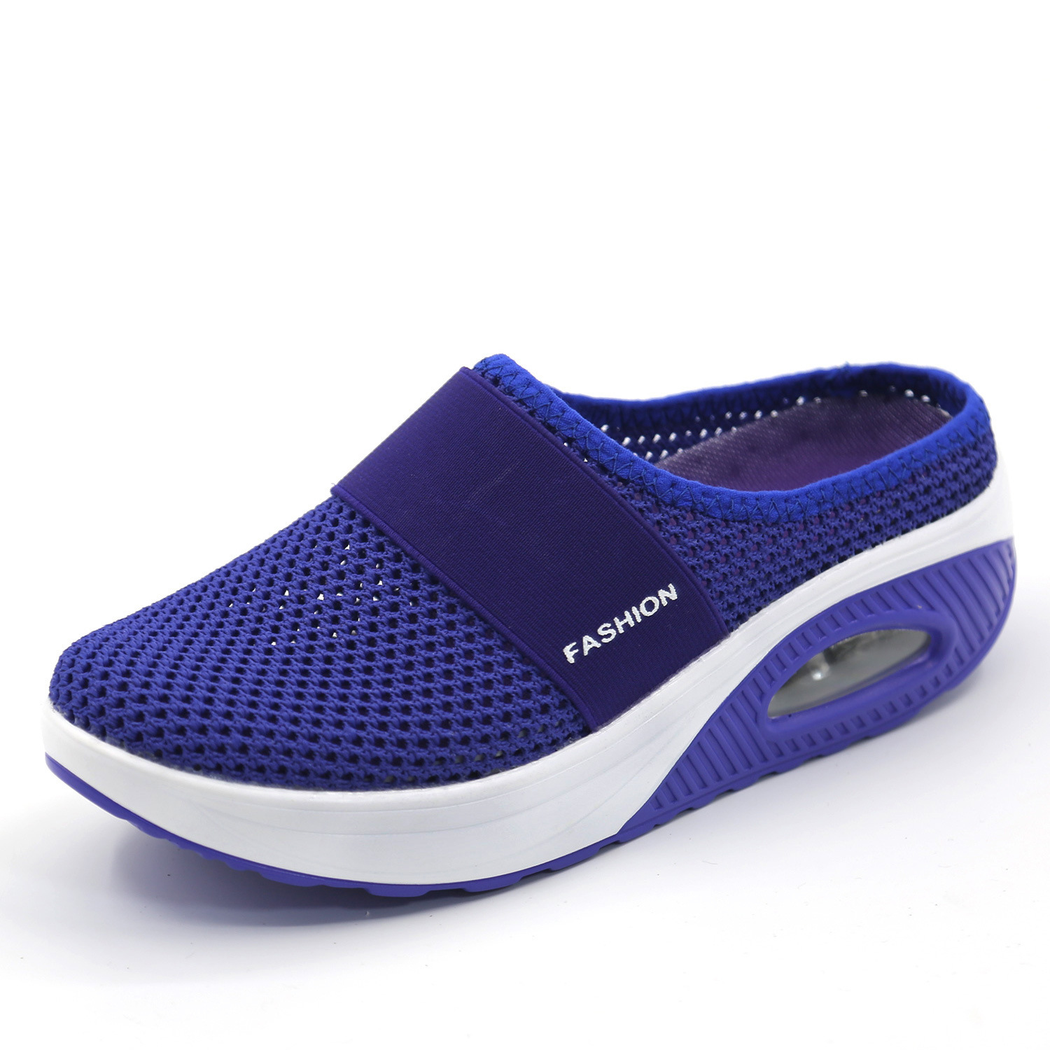 Foreign Trade Large Size Heel-Free Slip-on Ladies&#039; Lazy Platform Air Cushion Hollow Mesh Surface Breathable Closed Toe Semi Slipper Women&#039;s Shoes