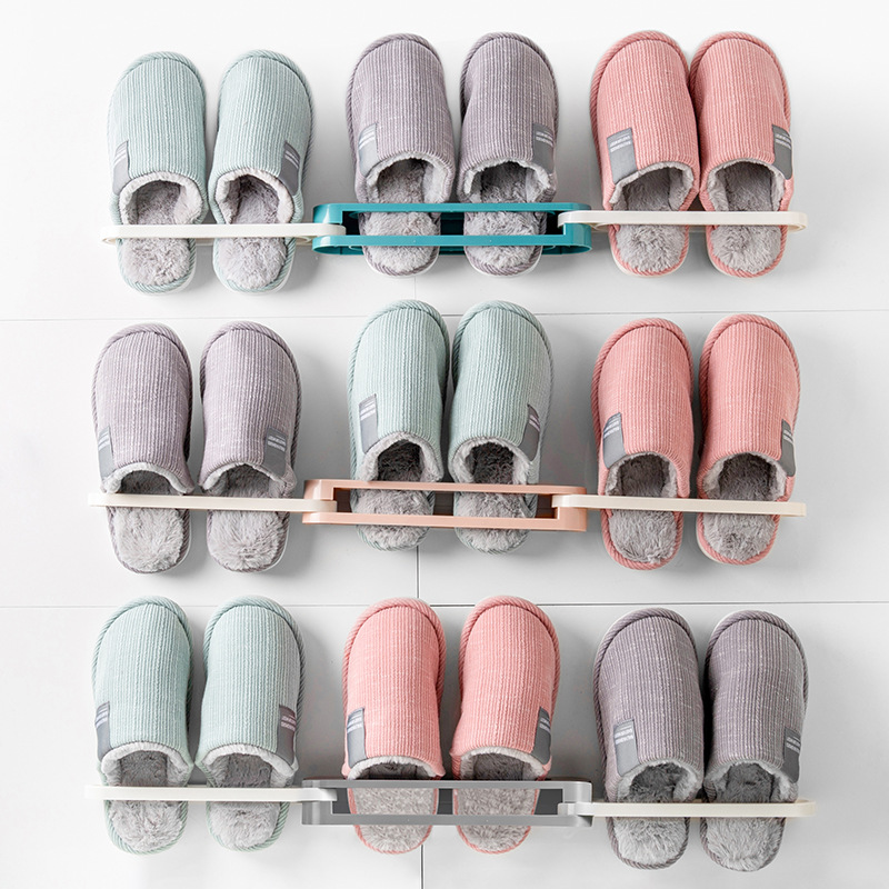Folding Slipper Rack One-to-Three Shoe Rack Wall-Mounted Retractable Towel Storage Rack Three-in-One Bathroom Storage Rack