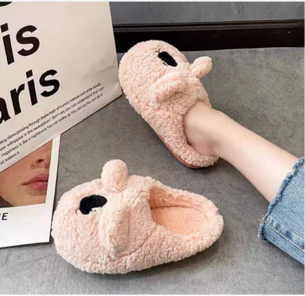 Cute Cartoon Ankle Boot Women&#039;s Outer Wear 2021autumn and Winter New Closed Toe Cotton Slippers Women&#039;s Soft Bottom Home Fur Slipper