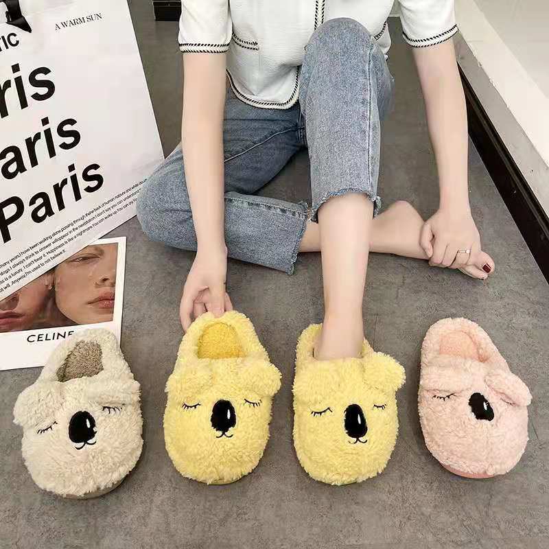 Cute Cartoon Ankle Boot Women&#039;s Outer Wear 2021autumn and Winter New Closed Toe Cotton Slippers Women&#039;s Soft Bottom Home Fur Slipper