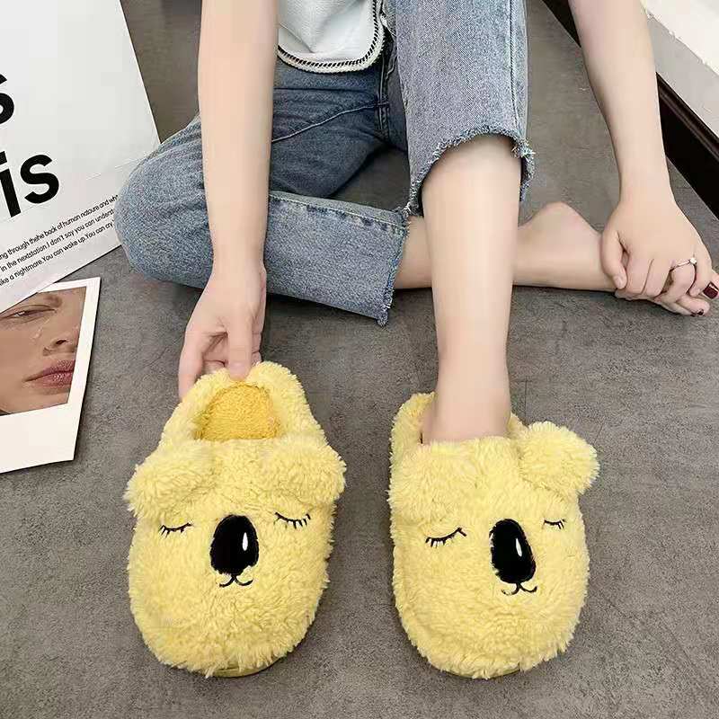 Cute Cartoon Ankle Boot Women&#039;s Outer Wear 2021autumn and Winter New Closed Toe Cotton Slippers Women&#039;s Soft Bottom Home Fur Slipper
