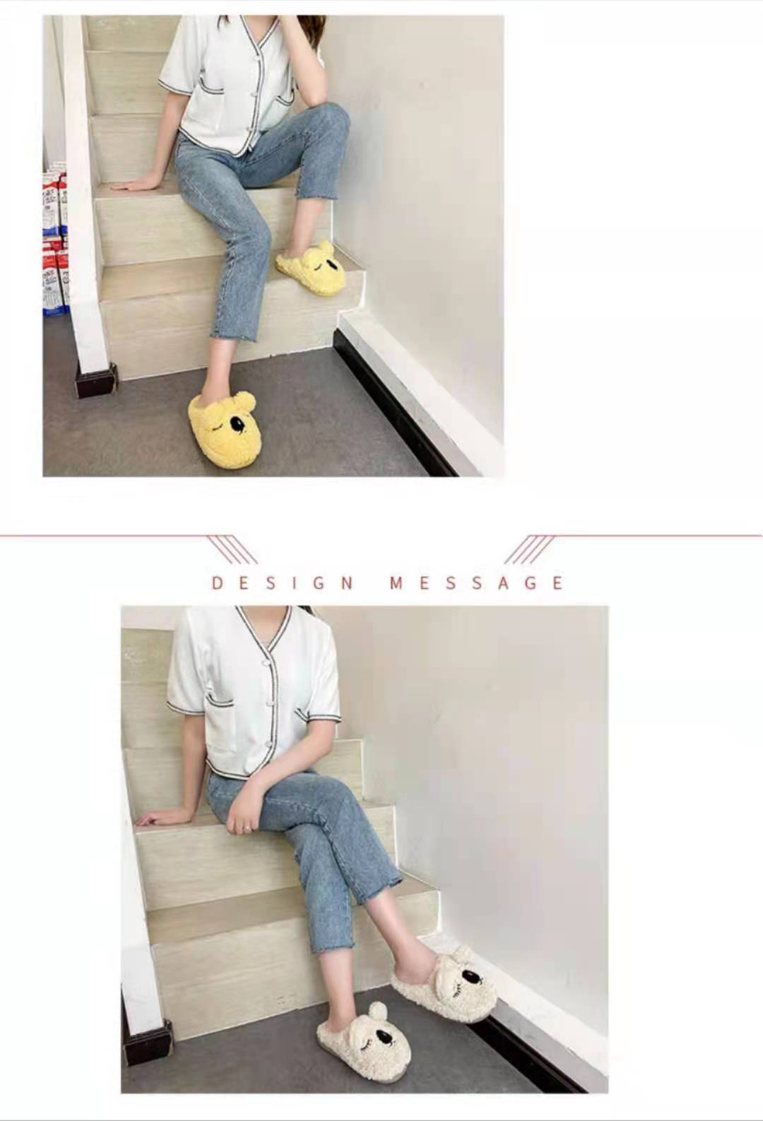 Cute Cartoon Ankle Boot Women's Outer Wear 2021autumn and Winter New Closed Toe Cotton Slippers Women's Soft Bottom Home Fur Slipper