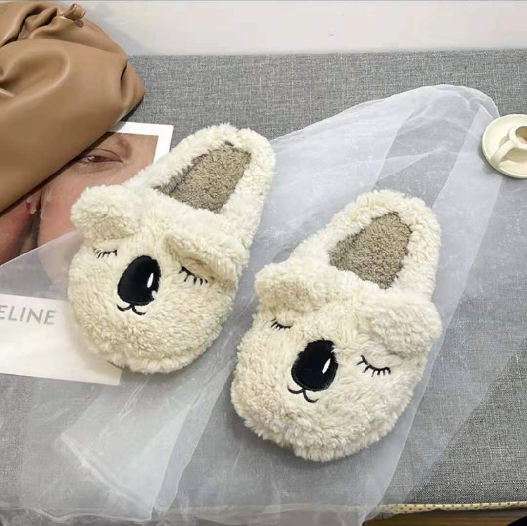 Cute Cartoon Ankle Boot Women's Outer Wear 2021autumn and Winter New Closed Toe Cotton Slippers Women's Soft Bottom Home Fur Slipper