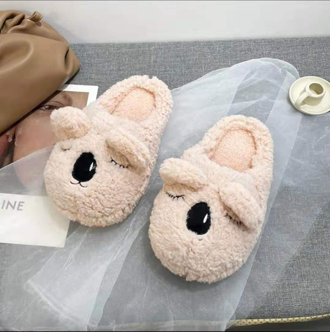 Cute Cartoon Ankle Boot Women's Outer Wear 2021autumn and Winter New Closed Toe Cotton Slippers Women's Soft Bottom Home Fur Slipper