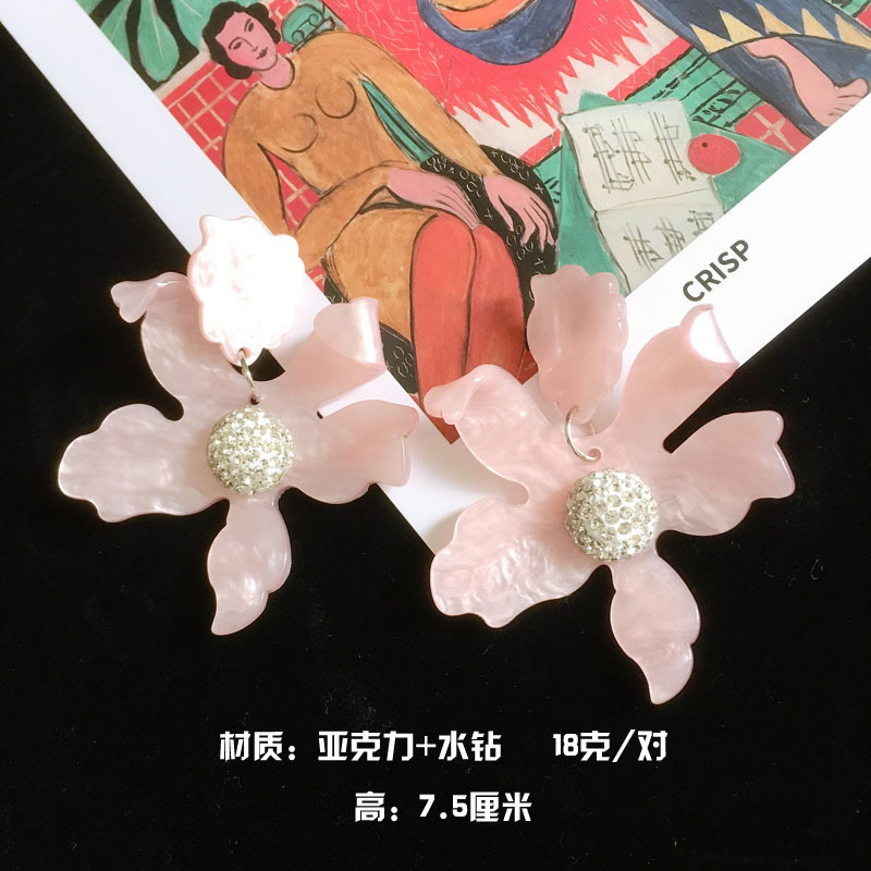 Splendid European and American Earrings Elegant Pink Lace Fake Petal Fringed Earrings Super Fairy Flowers Stud Earrings for Women Personalized Eardrops