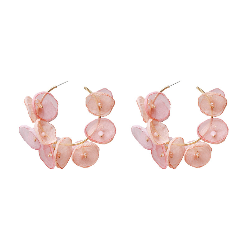 Splendid European and American Earrings Elegant Pink Lace Fake Petal Fringed Earrings Super Fairy Flowers Stud Earrings for Women Personalized Eardrops