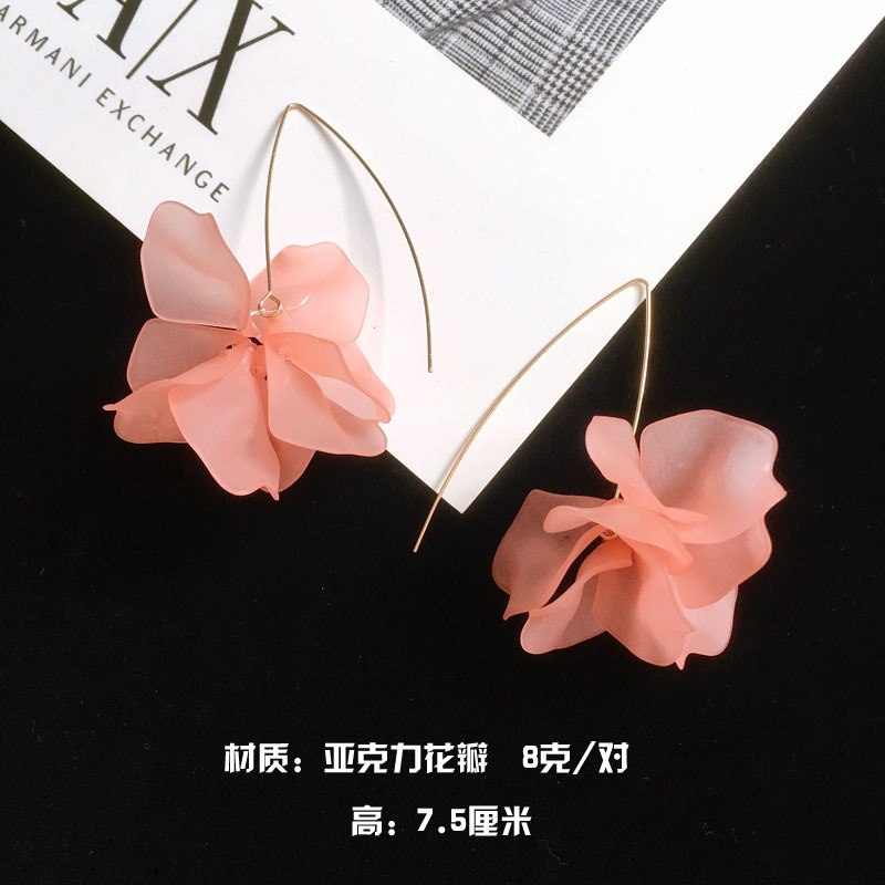 Splendid European and American Earrings Elegant Pink Lace Fake Petal Fringed Earrings Super Fairy Flowers Stud Earrings for Women Personalized Eardrops