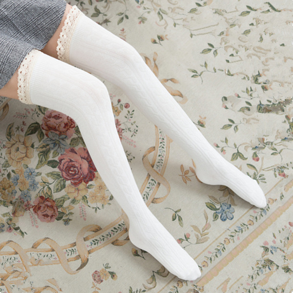 Japanese Linen Flower Color Cotton Knee Socks Factory Direct Sales Wholesale Girl Jacquard Stockings Lace Stitching Socks Women