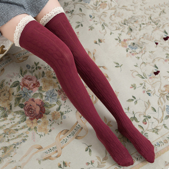 Japanese Linen Flower Color Cotton Knee Socks Factory Direct Sales Wholesale Girl Jacquard Stockings Lace Stitching Socks Women