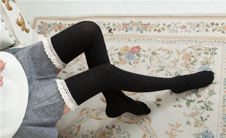 Japanese Linen Flower Color Cotton Knee Socks Factory Direct Sales Wholesale Girl Jacquard Stockings Lace Stitching Socks Women