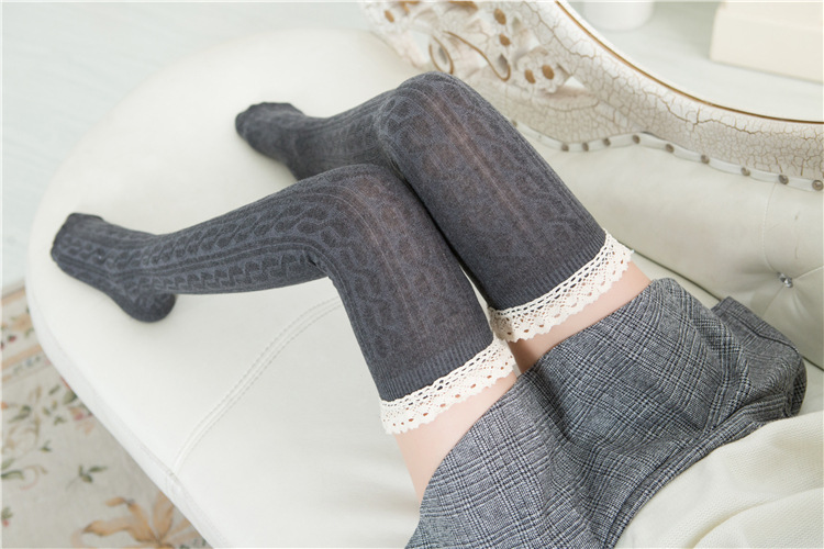 Japanese Linen Flower Color Cotton Knee Socks Factory Direct Sales Wholesale Girl Jacquard Stockings Lace Stitching Socks Women