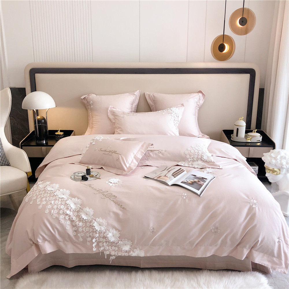 High-End Lace Flower Quilt Cover 100 Australian Cotton Silky Four-Piece Cotton Tribute Satin Skin-Friendly Naked Sleeping Sheets Bedding High-End Lace Flower Quilt Cover 100 Australian Cotton Silky Four-Piece Cotton Tribute Satin Skin-Friendly Naked Sleeping Sheets Bedding