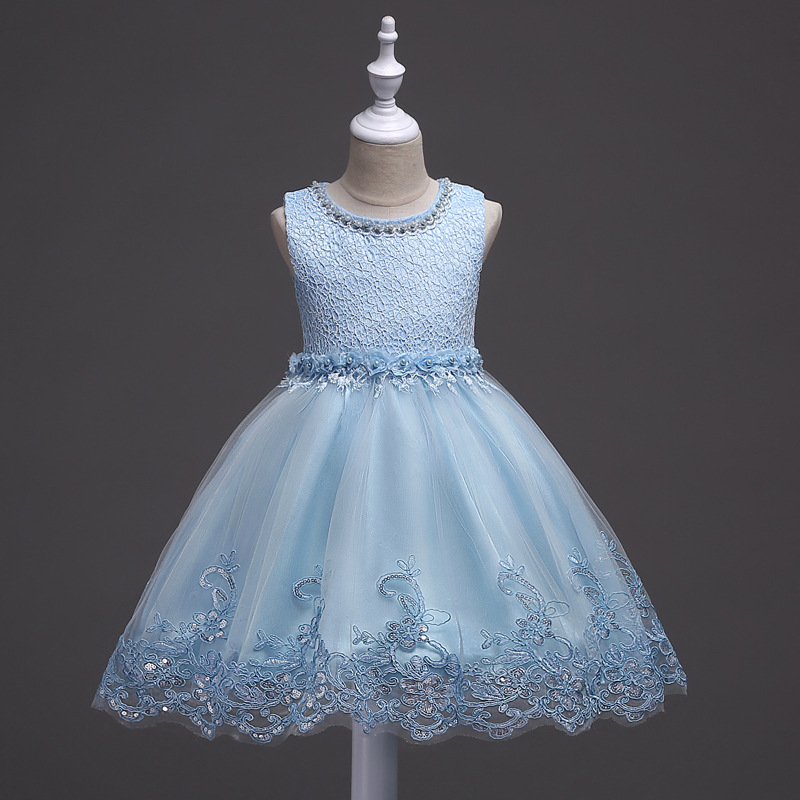 Children's Beaded Lace Dress Medium and Large Children's Flower Princess Dress Girls Sequins Crocheted Pettiskirt Costume