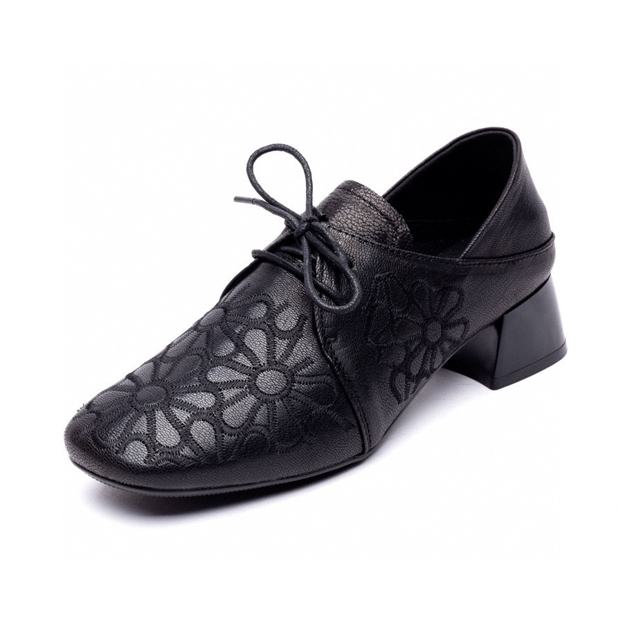Pumps Women&#039;s 202 Autumn and Winter New SUNFLOWER Embroidered Lace-up Women&#039;s Shoes One Pair of Shoes for Two Uses Mid Heel Loafers Casual Shoes