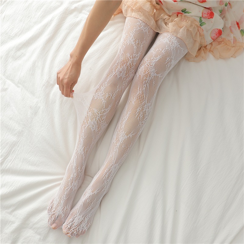 Women's Stockings Autumn and Winter Black Flower Sexy Snagging Resistant Pantyhose Versatile Korean Style Mesh Stockings Lace Leg-Shaping Socks Fashion
