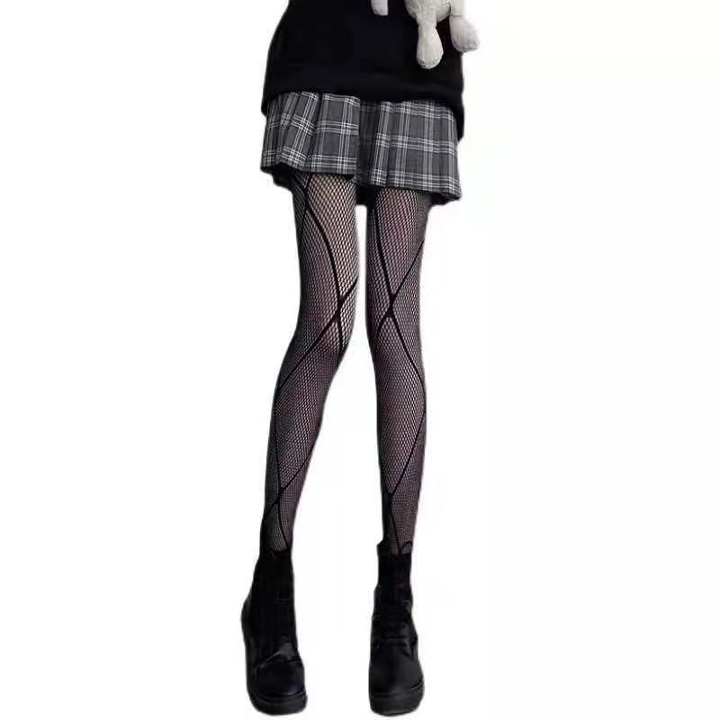 Women's Stockings Autumn and Winter Black Flower Sexy Snagging Resistant Pantyhose Versatile Korean Style Mesh Stockings Lace Leg-Shaping Socks Fashion