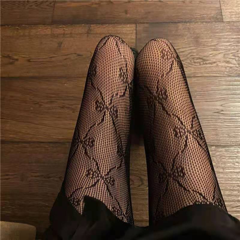 Women's Stockings Autumn and Winter Black Flower Sexy Snagging Resistant Pantyhose Versatile Korean Style Mesh Stockings Lace Leg-Shaping Socks Fashion