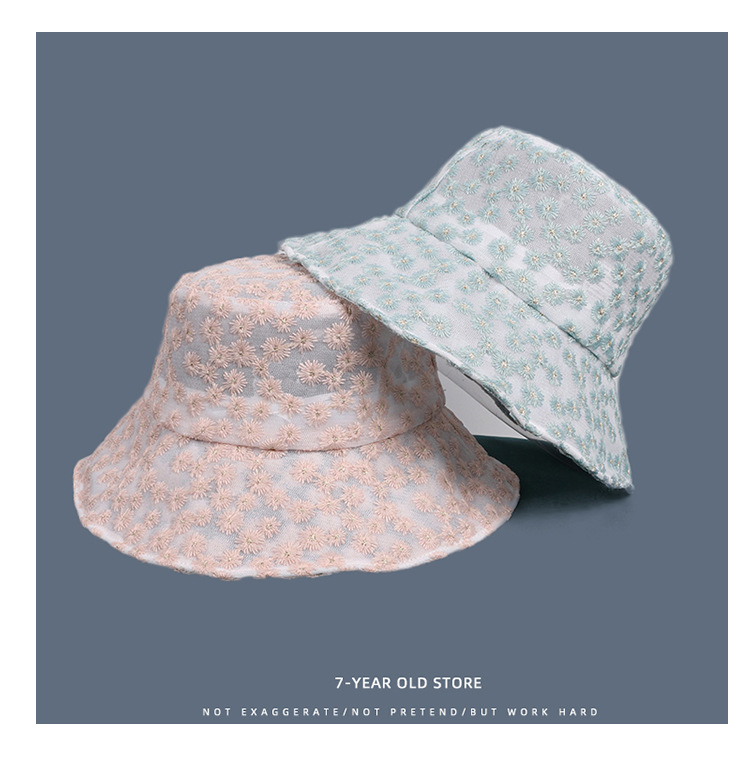 Korean Style Little Daisy Bucket Hat Women's Flower Cutout Summer Thin Sun Protection Hat Korean Style Lace Sunshade Bucket Hat Fashion
