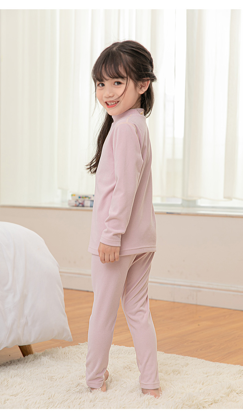 Children's Thread Thermal Underwear Set Girls' Traceless Thermal Long-Sleeved Long John Base Pajamas Double-Sided Warm Soft Wool Children's Thread Thermal Underwear Set Girls' Traceless Thermal Long-Sleeved Long John Base Pajamas Double-Sided Warm Soft Wool