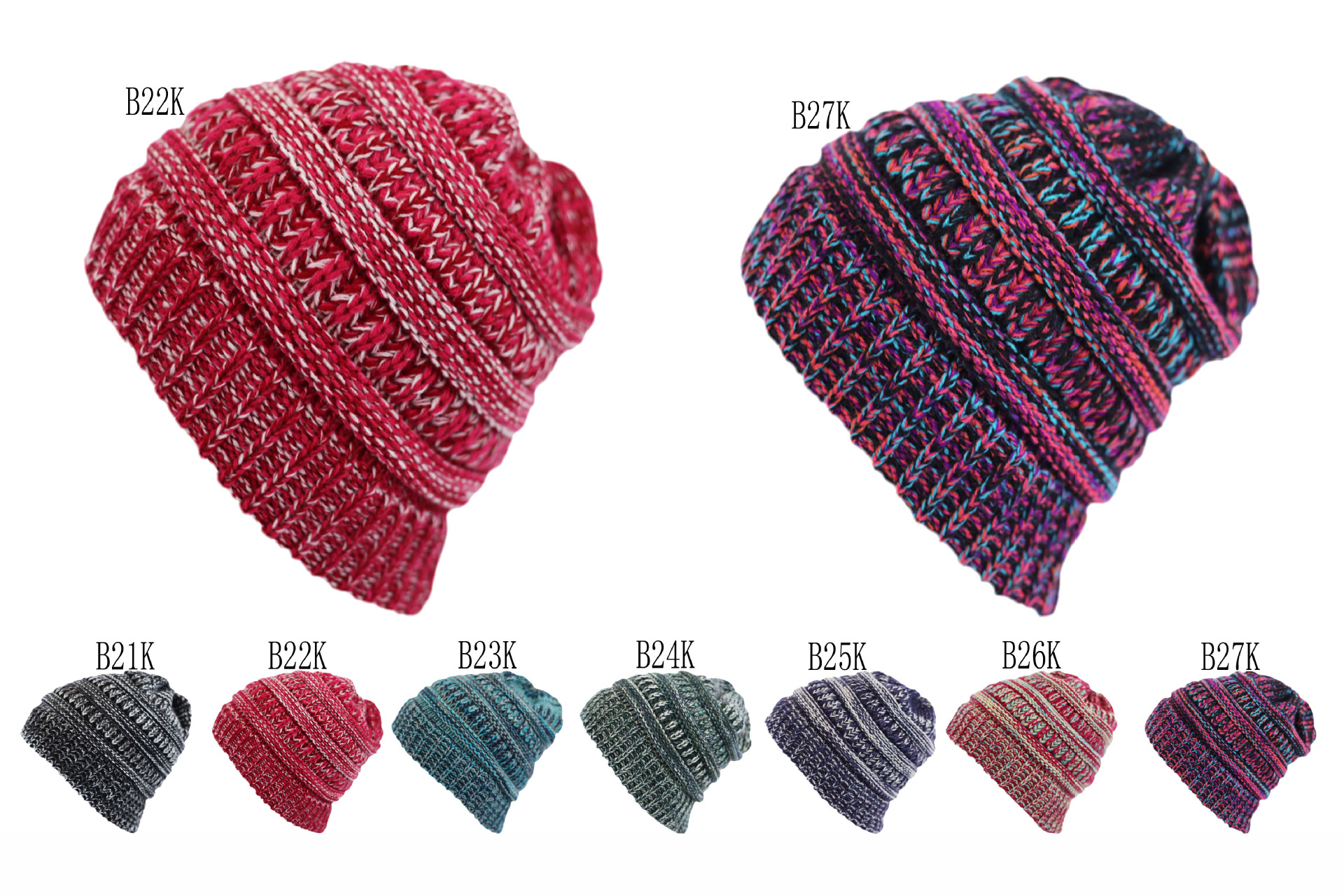 AliExpress EBay Best Seller in Europe and America Mixed Color Colored Thread Adults' Ponytail Wool Knitted Color Topless Hat Factory Direct Sales AliExpress EBay Best Seller in Europe and America Mixed Color Colored Thread Adults' Ponytail Wool Knitted Color Topless Hat Factory Direct Sales