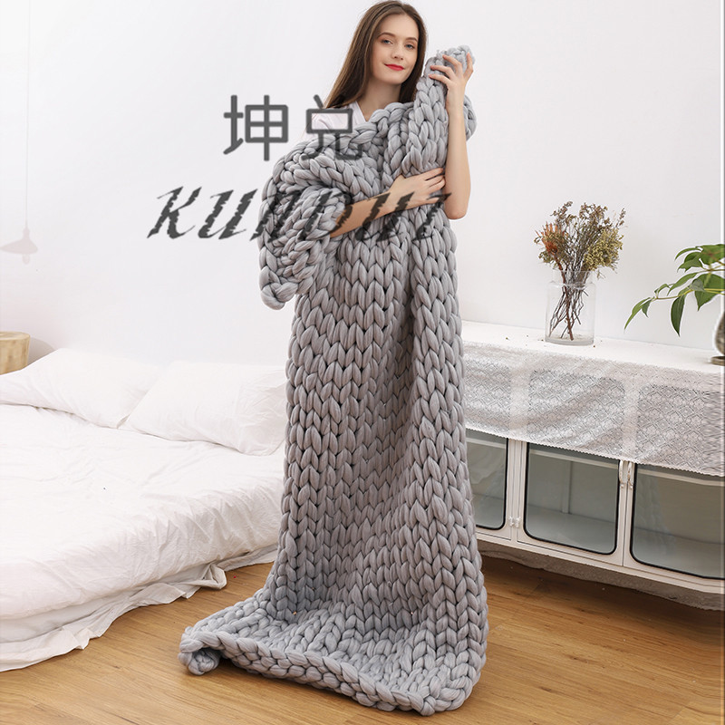 Amazon Nordic Coarse Yarn Hand Woven Blanket Blanket Knitted Blanket Wool Blanket Sofa Blanket Thick Thread Blanket