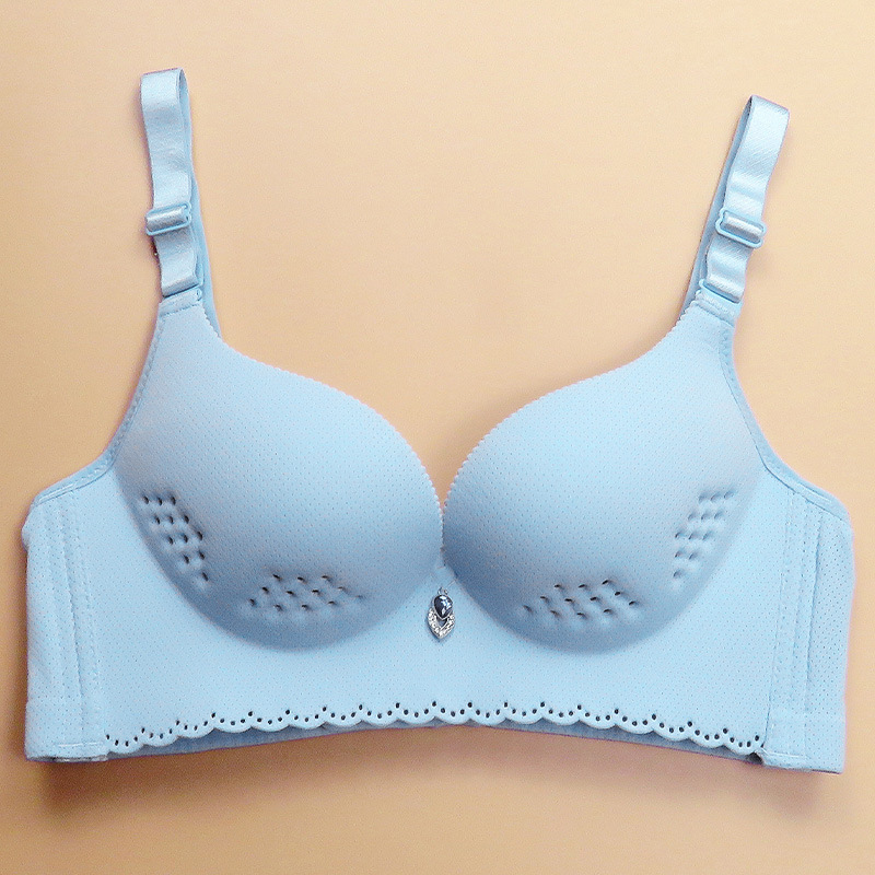 Summer Japanese and Korean Style Seamless Bras Soft Wireless Moderate Lift Green Women&#039;s Breathable Hole Hole Bra