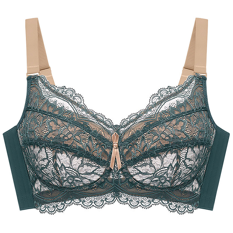 Sexy Pure Desire Underwear Women&#039;s Big Chest Small without Steel Ring Push up Bras Breast Holding French Lace Bra Ultra-Thin