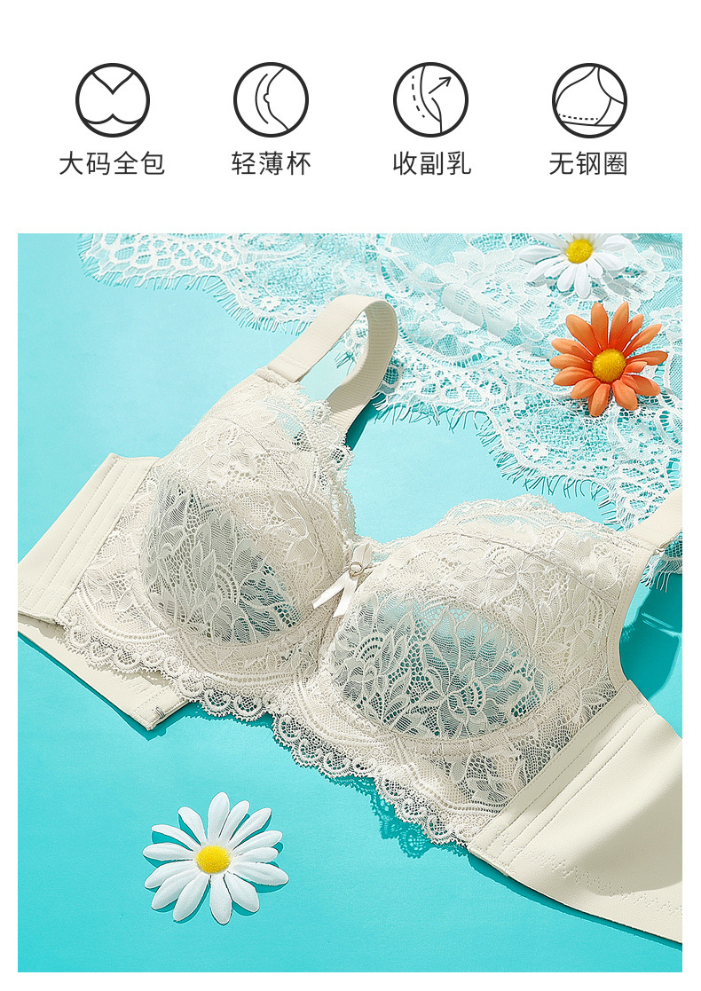 Sexy Pure Desire Underwear Women's Big Chest Small without Steel Ring Push up Bras Breast Holding French Lace Bra Ultra-Thin