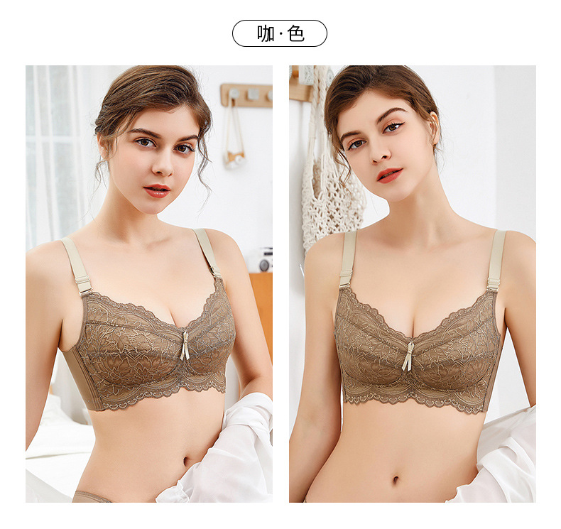 Sexy Pure Desire Underwear Women's Big Chest Small without Steel Ring Push up Bras Breast Holding French Lace Bra Ultra-Thin