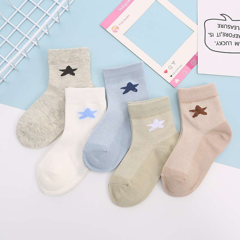5 Pairs of Children Children&#039;s Socks Spring and Summer Mesh Cotton Socks Thin Socks Fashion Striped Short Tube Boys and Girls Socks Children&#039;s Socks Wholesale