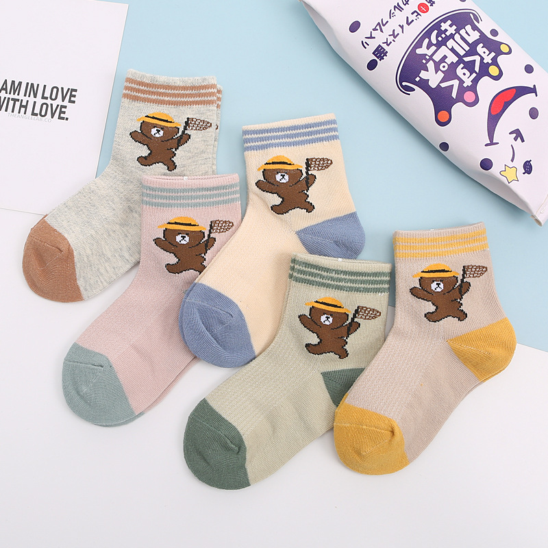 5 Pairs of Children Children&#039;s Socks Spring and Summer Mesh Cotton Socks Thin Socks Fashion Striped Short Tube Boys and Girls Socks Children&#039;s Socks Wholesale