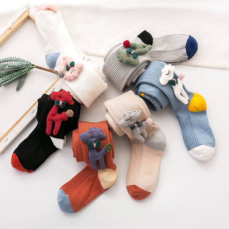 Spring and Autumn 2020 new children&#039;s tights combed cotton cartoon one-piece baby socks doll leggings