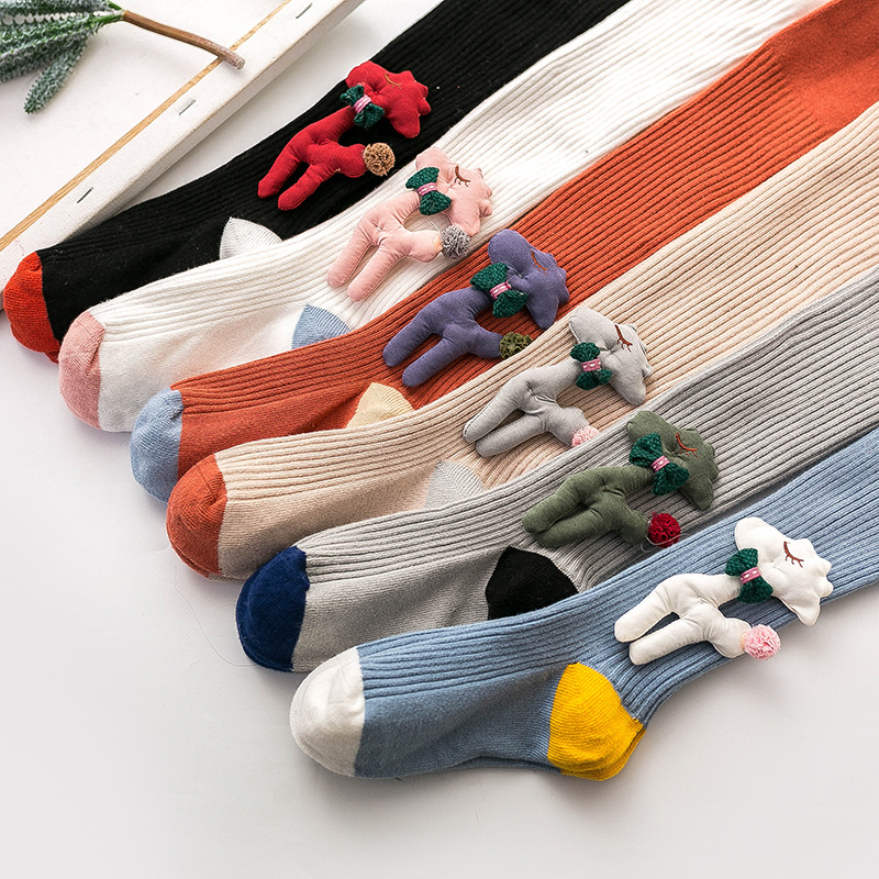 Spring and Autumn 2020 new children&#039;s tights combed cotton cartoon one-piece baby socks doll leggings