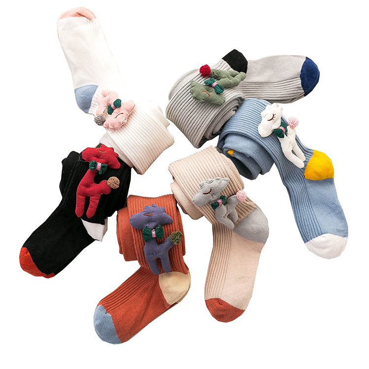 Spring and Autumn 2020 new children&#039;s tights combed cotton cartoon one-piece baby socks doll leggings