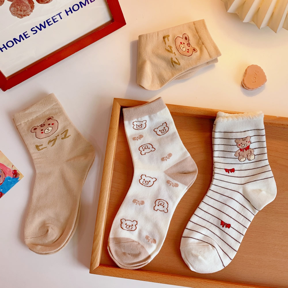 Cute Japanese Style Socks Children Ins Trendy Autumn and Winter Internet Celebrity Tube Socks Korean Cartoon Bear Stockings Vintage Stripe Cute Japanese Style Socks Children Ins Trendy Autumn and Winter Internet Celebrity Tube Socks Korean Cartoon Bear Stockings Vintage Stripe