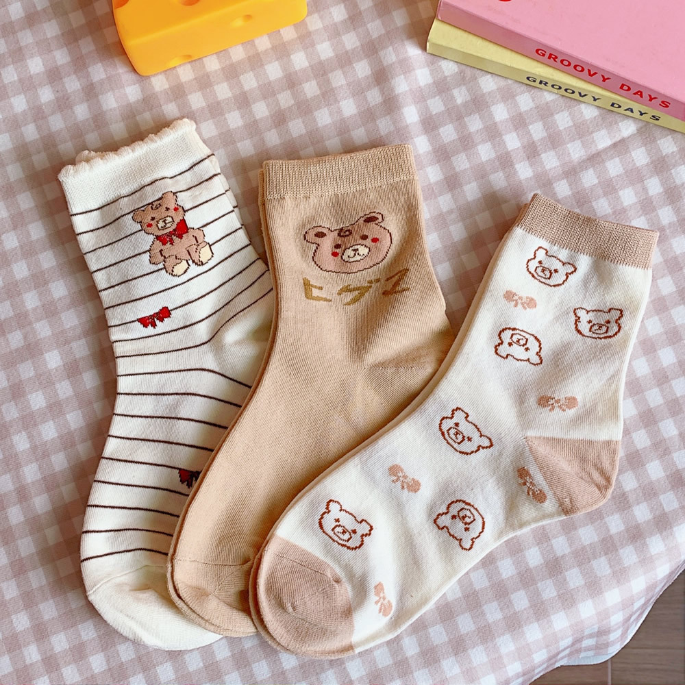 Cute Japanese Style Socks Children Ins Trendy Autumn and Winter Internet Celebrity Tube Socks Korean Cartoon Bear Stockings Vintage Stripe Cute Japanese Style Socks Children Ins Trendy Autumn and Winter Internet Celebrity Tube Socks Korean Cartoon Bear Stockings Vintage Stripe