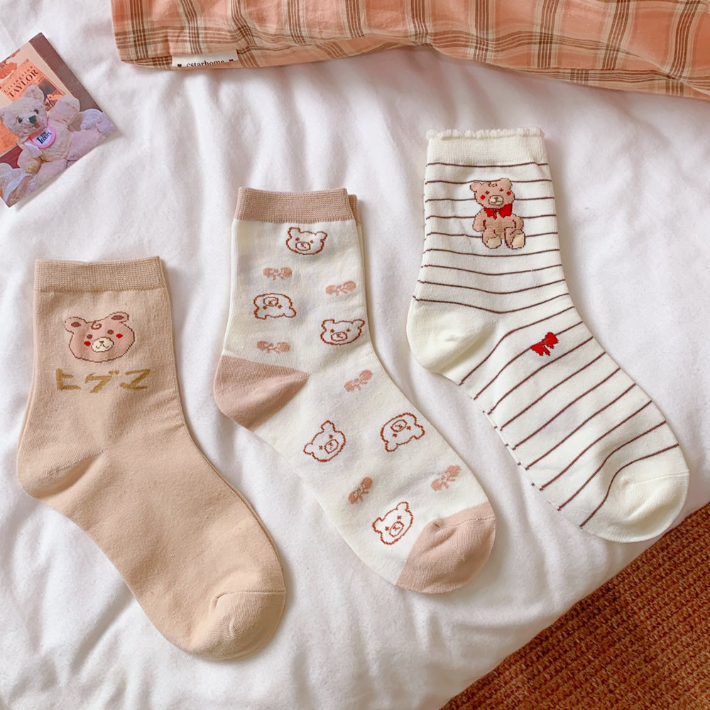Cute Japanese Style Socks Children Ins Trendy Autumn and Winter Internet Celebrity Tube Socks Korean Cartoon Bear Stockings Vintage Stripe Cute Japanese Style Socks Children Ins Trendy Autumn and Winter Internet Celebrity Tube Socks Korean Cartoon Bear Stockings Vintage Stripe