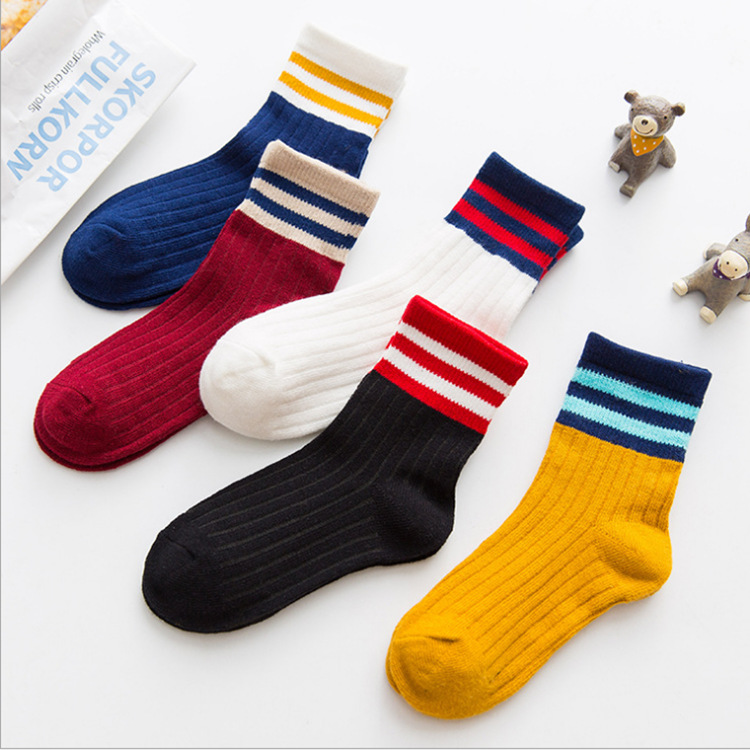 Cotton Socks Baby&#039;s Socks Children&#039;s Socks Combed Cotton Striped Two Bars Baby&#039;s Socks MidCalf Students&#039; Socks
