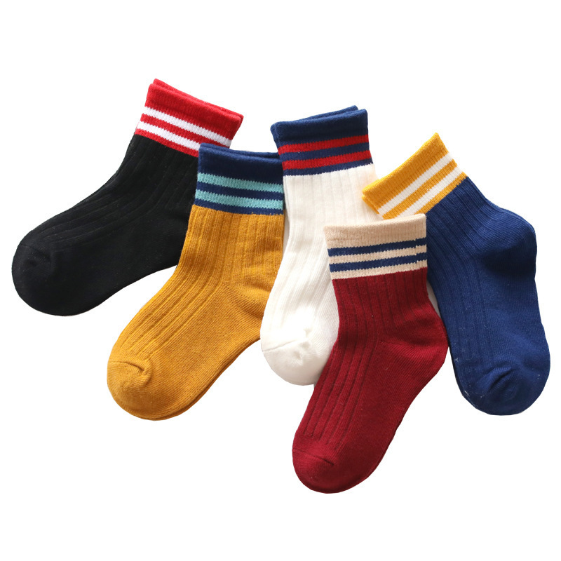 Cotton Socks Baby&#039;s Socks Children&#039;s Socks Combed Cotton Striped Two Bars Baby&#039;s Socks MidCalf Students&#039; Socks