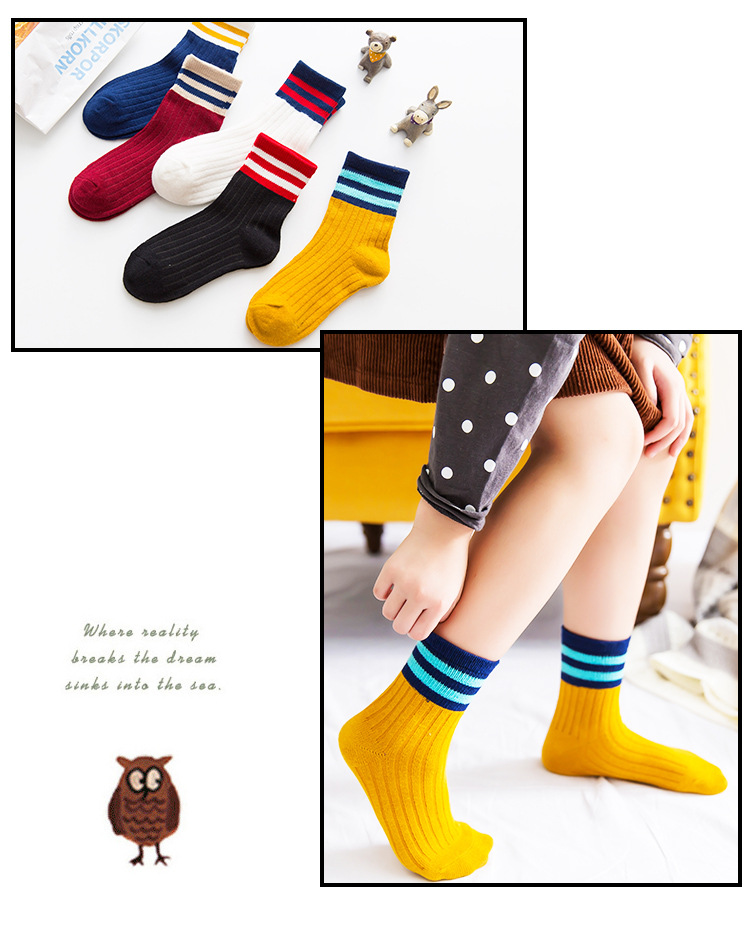 Cotton Socks Baby's Socks Children's Socks Combed Cotton Striped Two Bars Baby's Socks MidCalf Students' Socks
